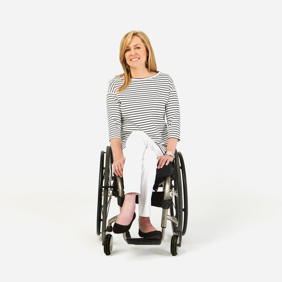 Dundas Slim leg stretch jean in a wheelchair cut