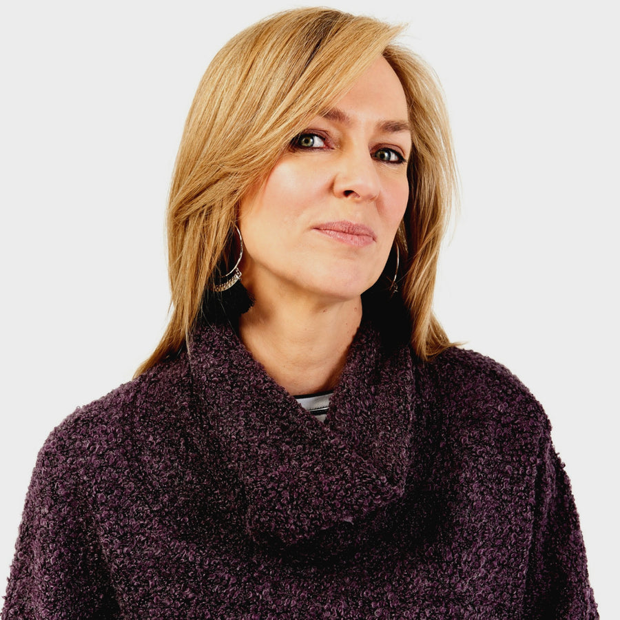 Cowl Neck Boucle Cape in Textured Wool Blend